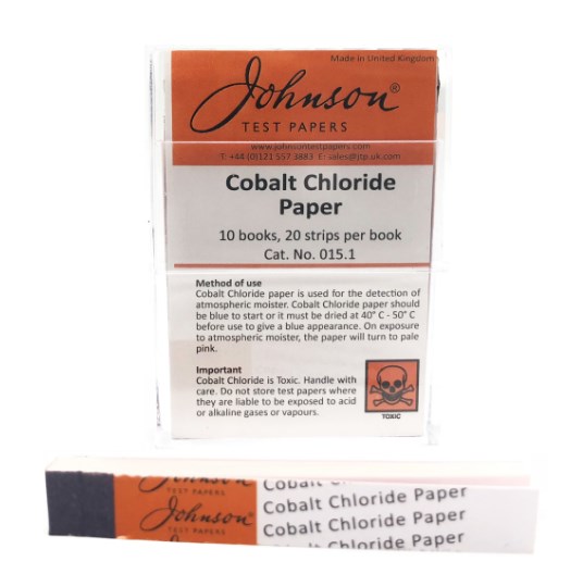Cobalt Chloride Paper 10 x booklets with 20 strips each (6cm x 1cm)