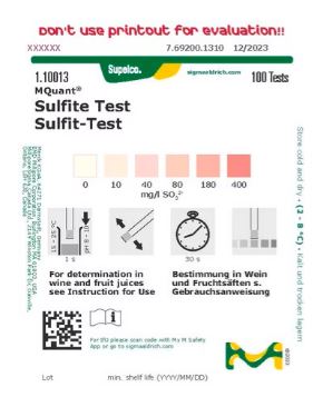 Sulfite Test Strips, colorimetric